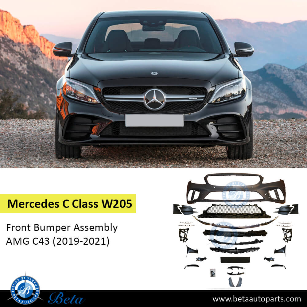 Mercedes C-Class W205 (2019-2021), Front Bumper AMG C43 with Park Assist (Silver), Taiwan, 2058802508 Mercedes C-Class W205 (2019-2021), Front Bumper AMG C43 with Park Assist (Silver), Taiwan, 2058802508